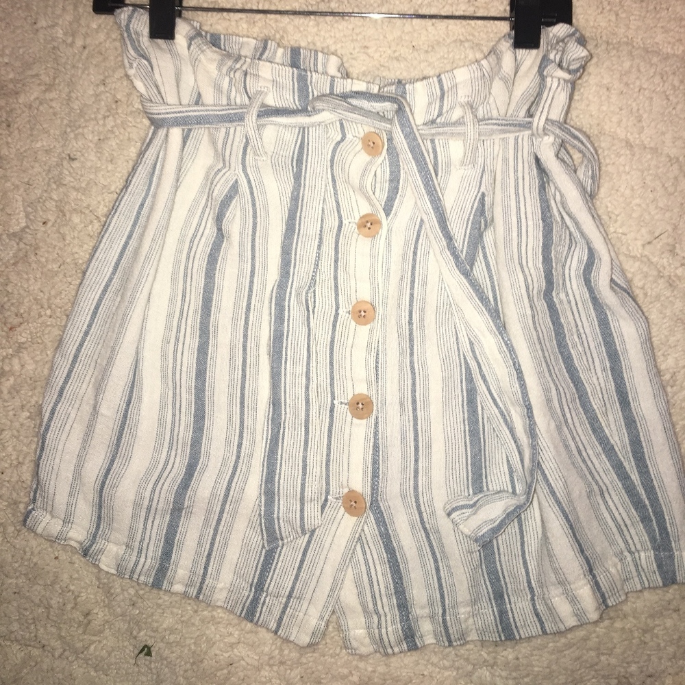 Paperbag White and Blue Striped Skirt